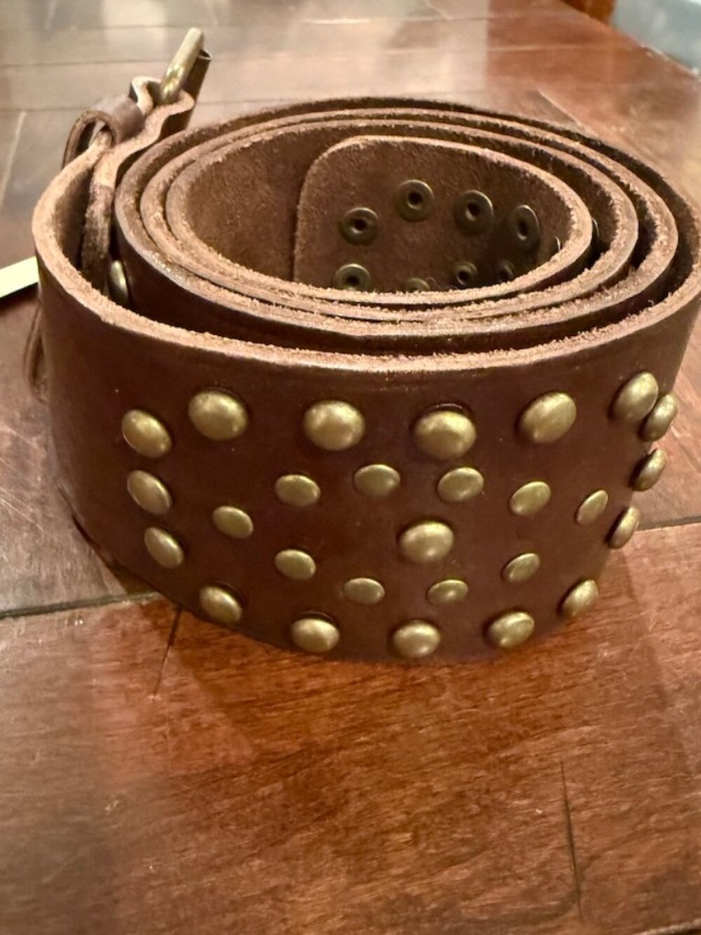 Thick Studded Brown Leather Belt Size Large - Picture 2 of 5